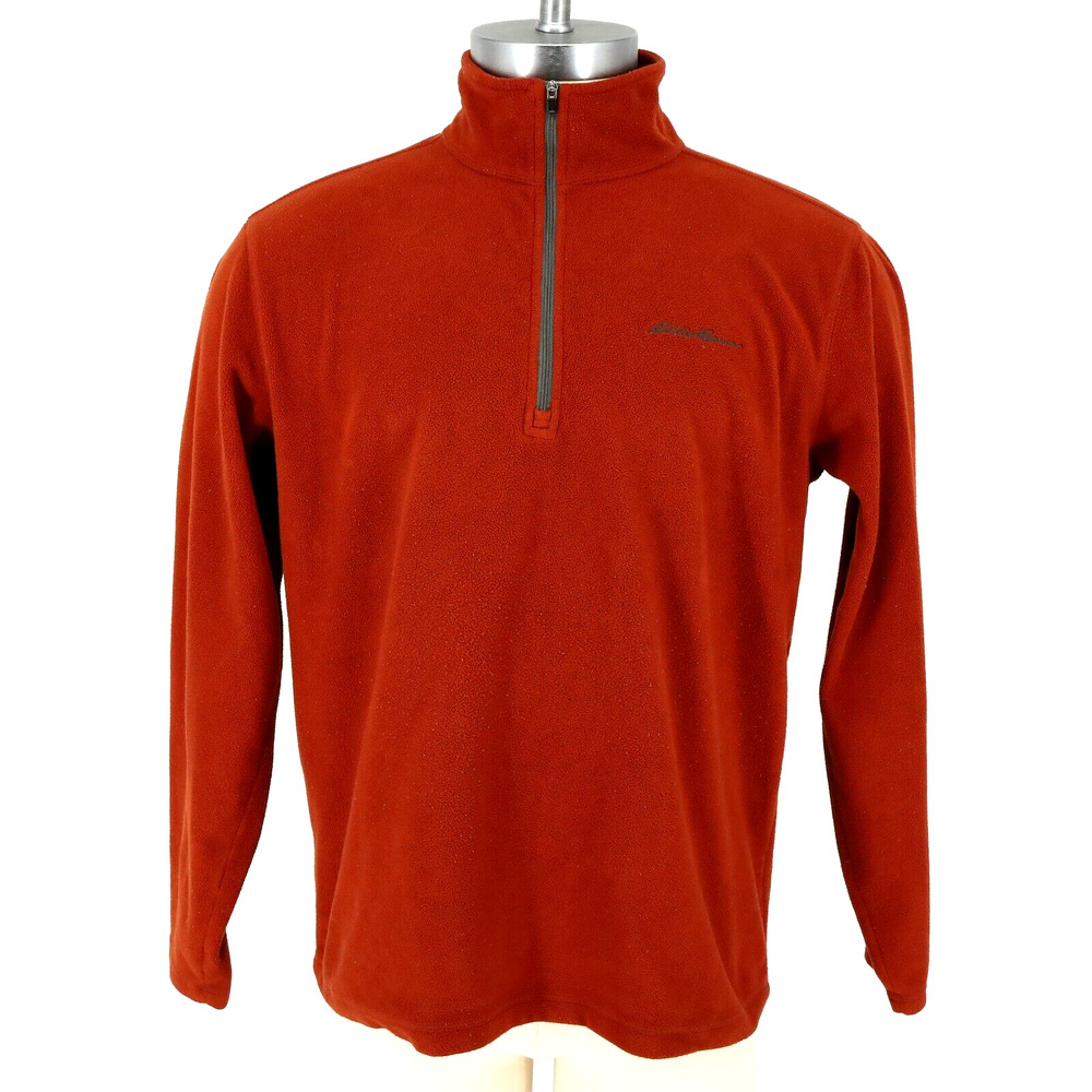 Eddie Bauer Fleece Mens Medium Burnt Orange Quarter Zip Logo Pullover Gorpcore